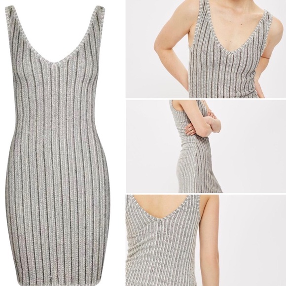 Topshop Dresses & Skirts - ✨FLASH SALE✨ Topshop Silver Beaded Ribbed Tunic Fitted Dress 4
